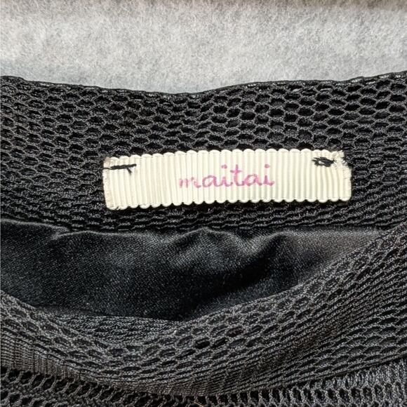 Maitai Black Pleated Midi Skirt Women’s Size M Mesh Overlay A-Line Whimsigoth - Picture 4 of 14